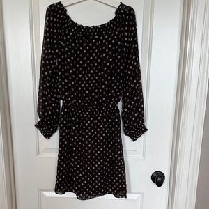 White House Black Market Black Off Shoulder Dress with Blush Diamond Print